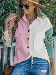 Women's Contrast Color Shirt Style Single Breasted Casual Jacket Top - 808Lush