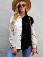 Women's Contrast Color Shirt Style Single Breasted Casual Jacket Top - 808Lush