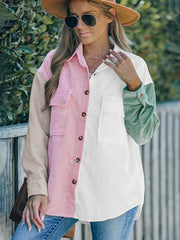 Women's Contrast Color Shirt Style Single Breasted Casual Jacket Top - 808Lush