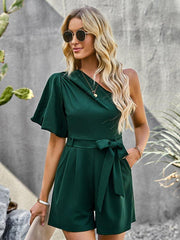 Women's Elegant Solid Color One Shoulder Rompers - 808Lush