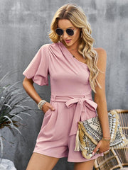 Women's Elegant Solid Color One Shoulder Rompers - 808Lush