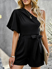 Women's Elegant Solid Color One Shoulder Rompers - 808Lush