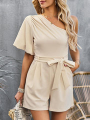Women's Elegant Solid Color One Shoulder Rompers - 808Lush