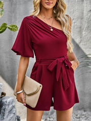 Women's Elegant Solid Color One Shoulder Rompers - 808Lush