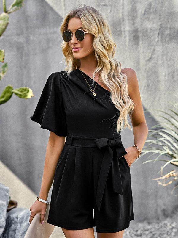 Women's Elegant Solid Color One Shoulder Rompers - 808Lush