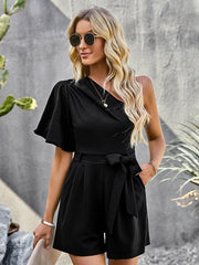 Women's Elegant Solid Color One Shoulder Rompers - 808Lush