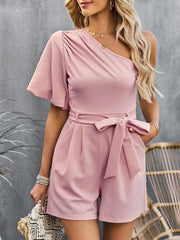 Women's Elegant Solid Color One Shoulder Rompers - 808Lush