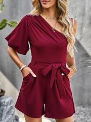 Women's Elegant Solid Color One Shoulder Rompers - 808Lush