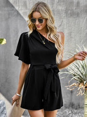 Women's Elegant Solid Color One Shoulder Rompers - 808Lush