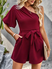Women's Elegant Solid Color One Shoulder Rompers - 808Lush