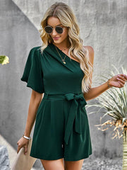 Women's Elegant Solid Color One Shoulder Rompers - 808Lush