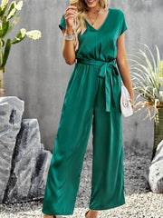 Women's Elegant Solid Color V Neck Jumpsuit - 808Lush