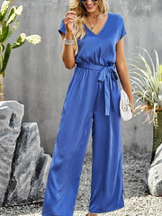 Women's Elegant Solid Color V Neck Jumpsuit - 808Lush