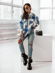 Women's Fashion Color Plaid Shirt Brushed Wool Jacket - 808Lush
