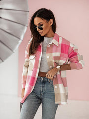 Women's Fashion Color Plaid Shirt Brushed Wool Jacket - 808Lush
