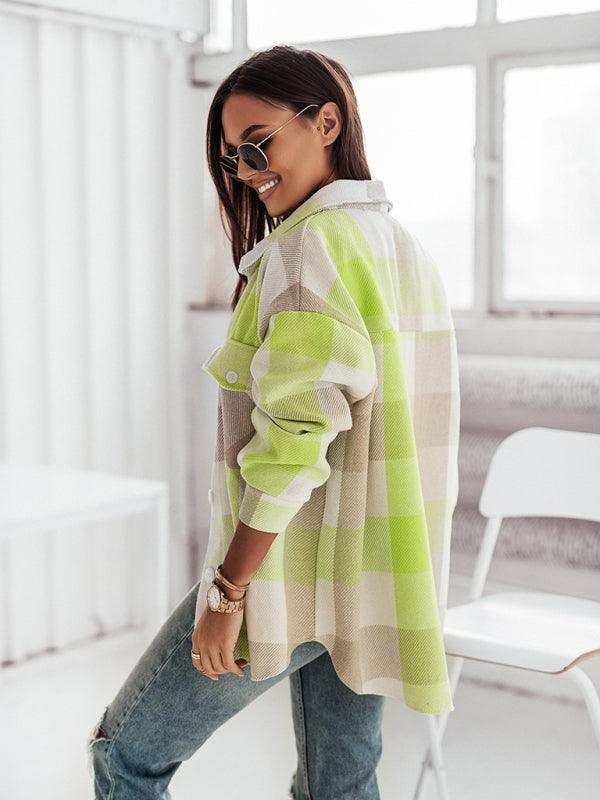 Women's Fashion Color Plaid Shirt Brushed Wool Jacket - 808Lush