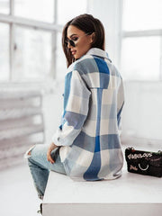 Women's Fashion Color Plaid Shirt Brushed Wool Jacket - 808Lush
