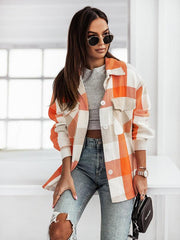 Women's Fashion Color Plaid Shirt Brushed Wool Jacket - 808Lush