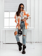 Women's Fashion Color Plaid Shirt Brushed Wool Jacket - 808Lush