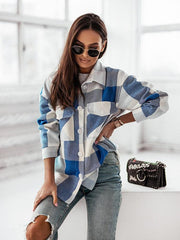 Women's Fashion Color Plaid Shirt Brushed Wool Jacket - 808Lush