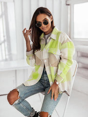 Women's Fashion Color Plaid Shirt Brushed Wool Jacket - 808Lush