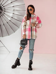 Women's Fashion Color Plaid Shirt Brushed Wool Jacket - 808Lush