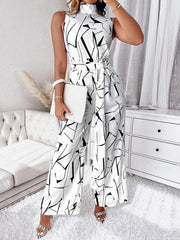 Women's Fashion Commuter Slim Abstract Print Sleeveless Jumpsuit - 808Lush