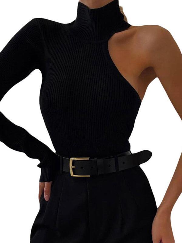 Women's Fashion One Shoulder Long Sleeve Round Neck Slim Fit Solid Color bodysuit - 808Lush