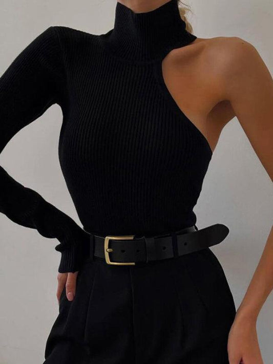 Women's Fashion One Shoulder Long Sleeve Round Neck Slim Fit Solid Color bodysuit - 808Lush