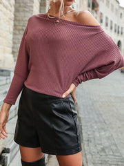Women's Fashion Solid Color Long Sleeve Off Shoulder Knit Sweater - 808Lush