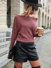 Women's Fashion Solid Color Long Sleeve Off Shoulder Knit Sweater - 808Lush