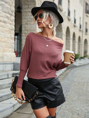 Women's Fashion Solid Color Long Sleeve Off Shoulder Knit Sweater - 808Lush