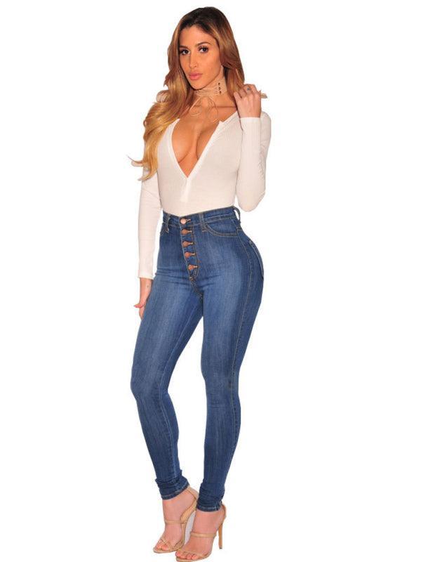 Women's Fashion Versatile High Waist High Elastic Hip Lift Jeans - 808Lush