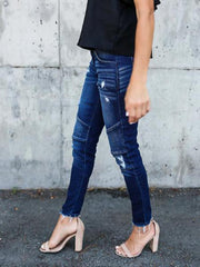 Women's Fitted Pleated Destroyed Stretch Penny Jeans - 808Lush