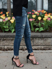 Women's Fitted Pleated Destroyed Stretch Penny Jeans - 808Lush