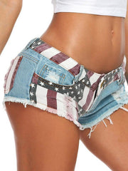 Women's Flag Print Sexy Low Rise Denim Shorts - 808Lush