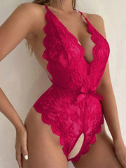 Women's Halter Neck Strap Sexy Backless Lace Bodysuit - 808Lush