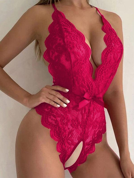 Women's Halter Neck Strap Sexy Backless Lace Bodysuit - 808Lush