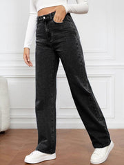 Women's High Waist Washed Straight Leg Jeans - 808Lush