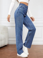Women's High Waist Washed Straight Leg Jeans - 808Lush