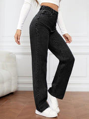 Women's High Waist Washed Straight Leg Jeans - 808Lush