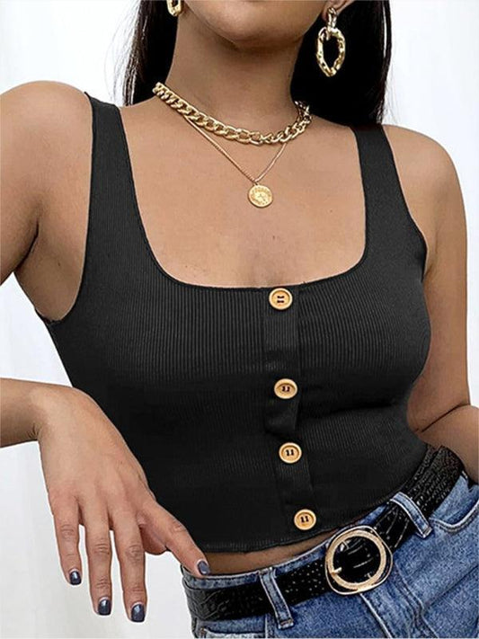 Women's Knit Square Neck Button Breasted Tank Top - 808Lush