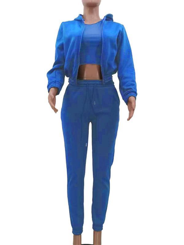 Women's Knitted Casual Sports Fleece Hooded Three-piece Suit - 808Lush