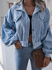 Women's Lantern long sleeve corduroy casual short coat - 808Lush
