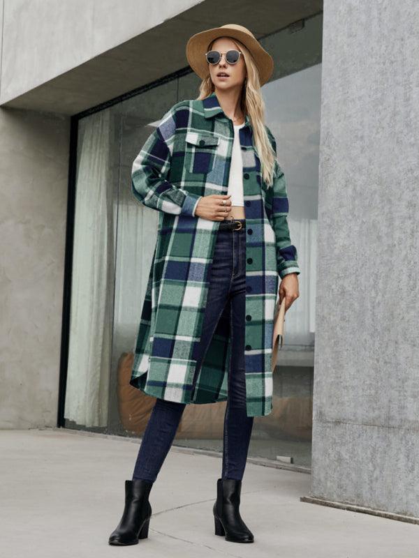 Women's Leopard Plaid Print Plush Stitching Contrast Color Warm Long Sleeve Jacket - 808Lush