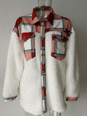Women's Leopard Plaid Print Plush Stitching Contrast Color Warm Long Sleeve Jacket - 808Lush