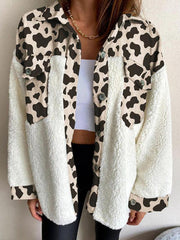 Women's Leopard Plaid Print Plush Stitching Contrast Color Warm Long Sleeve Jacket - 808Lush