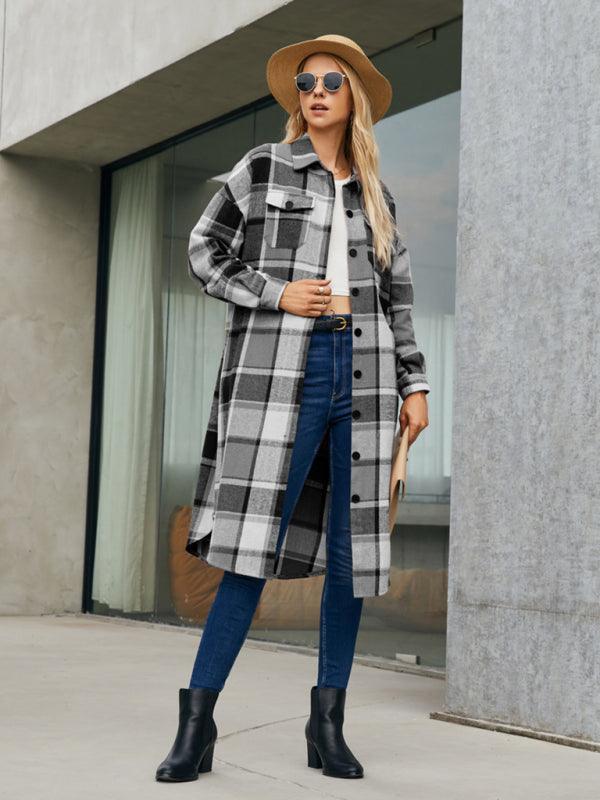Women's Leopard Plaid Print Plush Stitching Contrast Color Warm Long Sleeve Jacket - 808Lush