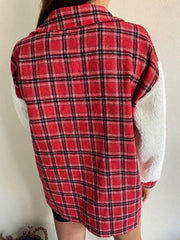 Women's Leopard Plaid Print Plush Stitching Contrast Color Warm Long Sleeve Jacket - 808Lush