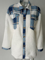 Women's Leopard Plaid Print Plush Stitching Contrast Color Warm Long Sleeve Jacket - 808Lush